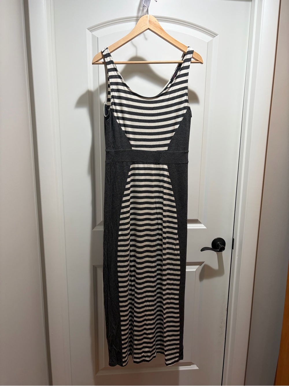 Striped Dark Gray and White Maxi Tank Dress
